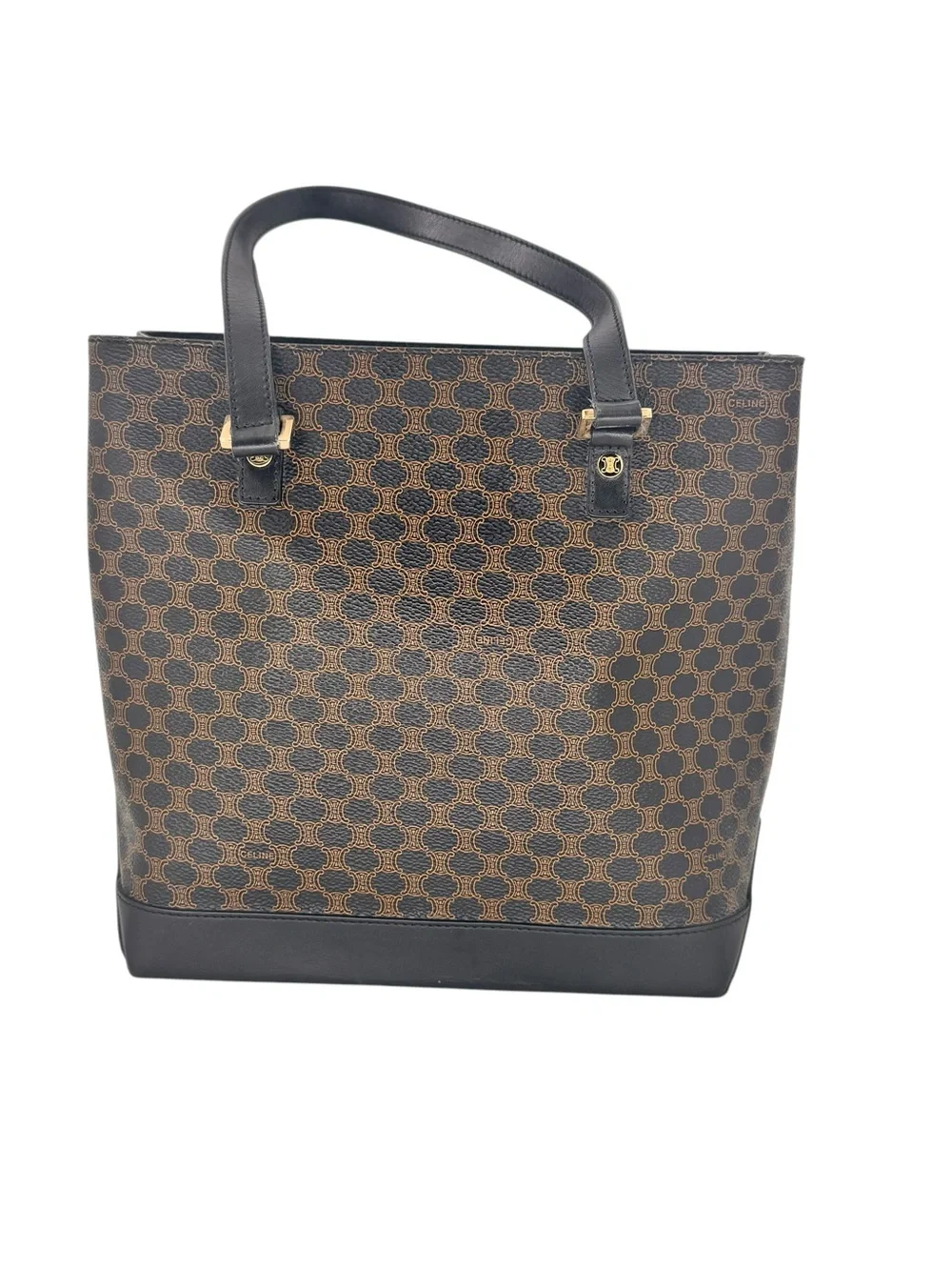 Celine Vintage Black Macadam Triomphe GHW monogram tote classic bag